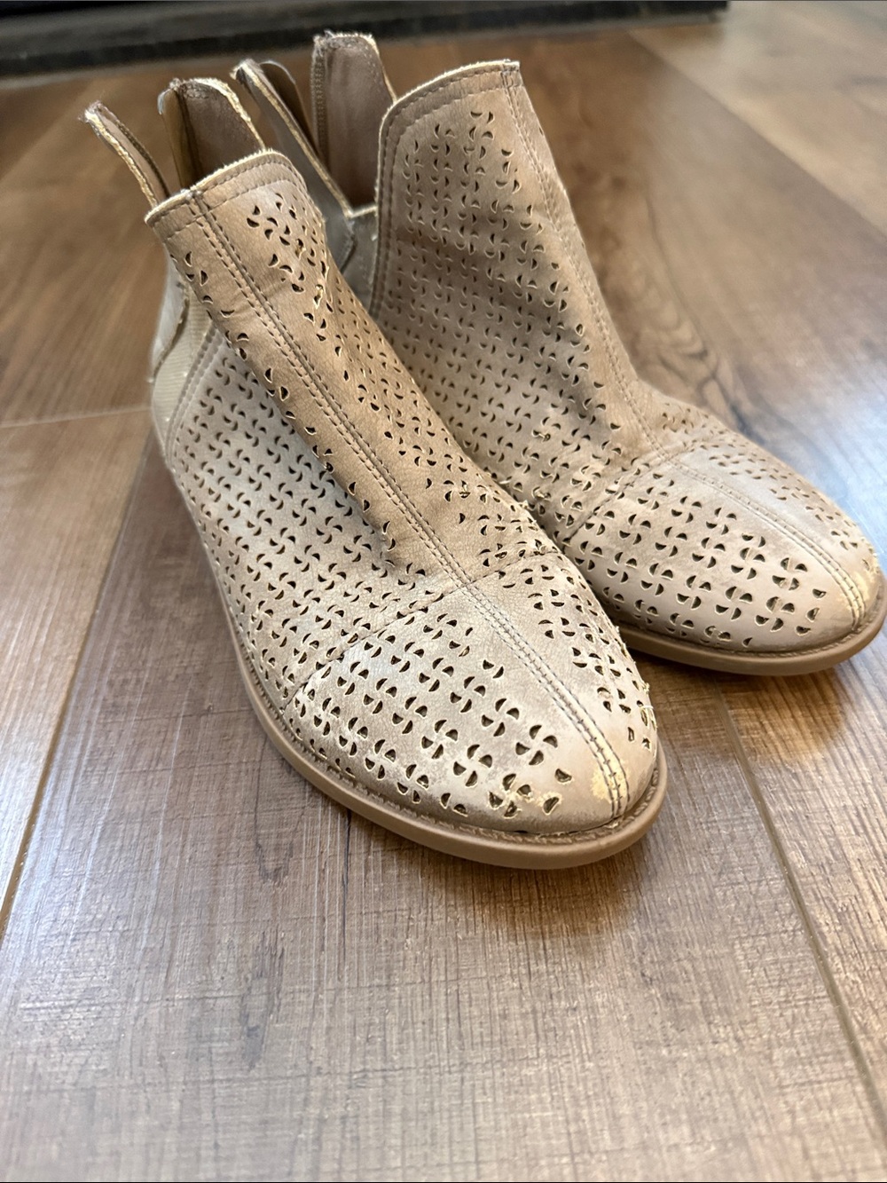 Perforated Beige Girls Ankle Boots